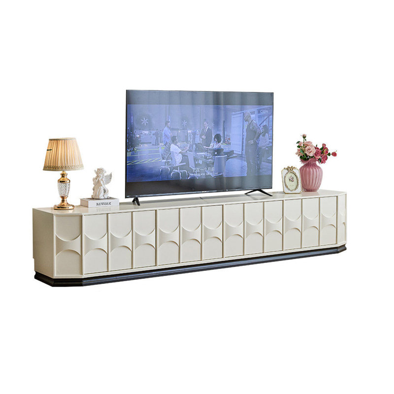 Meuble télé en bois massif ivoire de 220 cm (86,61 po) avec fini peinture douce au toucher