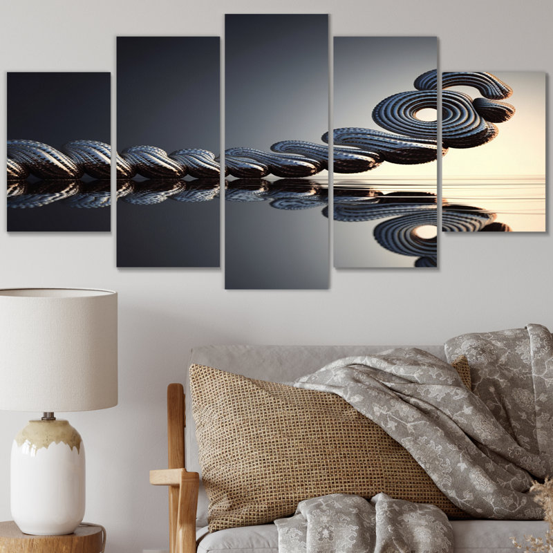 Quantum Entanglement Futuristic Bliss V - Reproduction d'art abstrait paysage mural - 5 panneaux