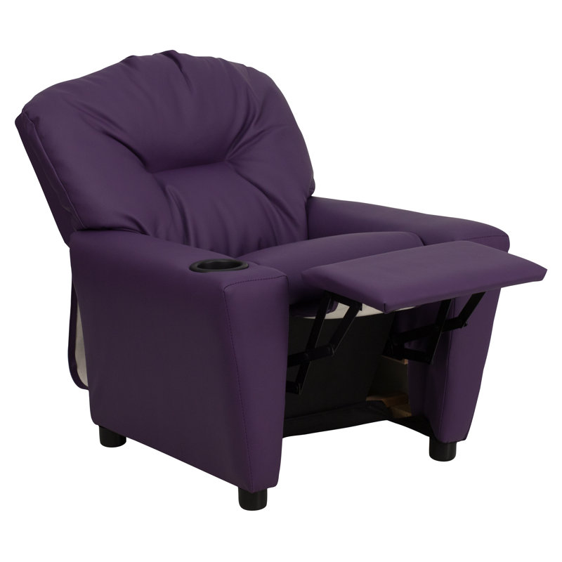 Contemporary Kids Recliner with Cup Holder, Vinyl - Purple