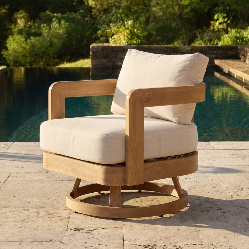 Chaise pivotante à assemblage rapide, finition aspect bois: 0% déforestation, âme bois 100%, chaise d'extérieur en aluminium, chaises de patio en placage de grain de bois