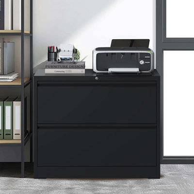Modern Black Metal File Cabinet With 2 Drawers And Lock, For Office, Holds Various Formats Lockable 2 Cabinet, Black, Professional Office Spaces, Fits Different Sizes