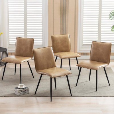 Keava 19" Wide Modern Farmhouse Dining Side Chair in Distressed Leather with Natural Shading