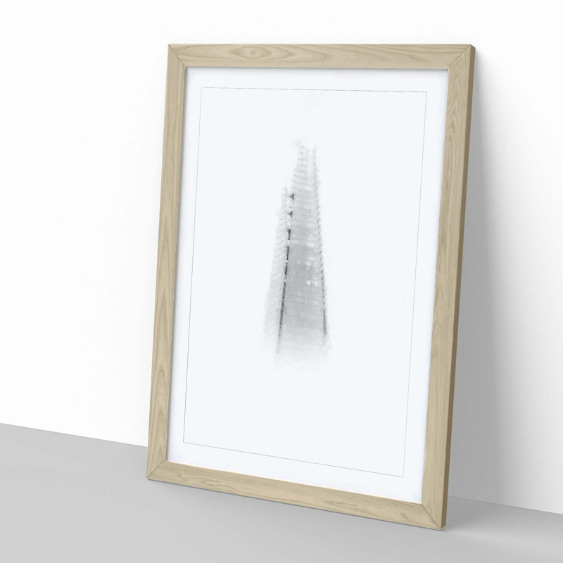 The Shard in London England Abstract Art - Picture Frame Graphic Art Print, 50cm H x 35cm W x 2cm D, Oak