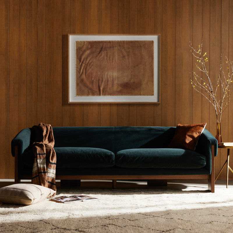 Cairo 90.5" Upholstered Sofa, Modern Velvet Smoke Polyester Blend