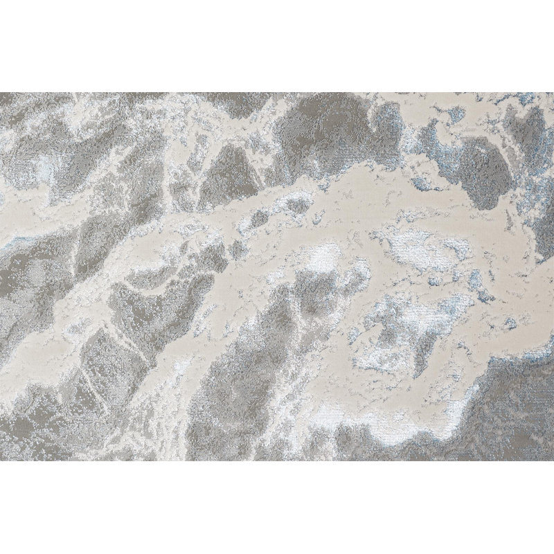 Tapis argenté / gris / ivoire Sarko, Rectangle 6 pi 7 po x 9 pi 6 po