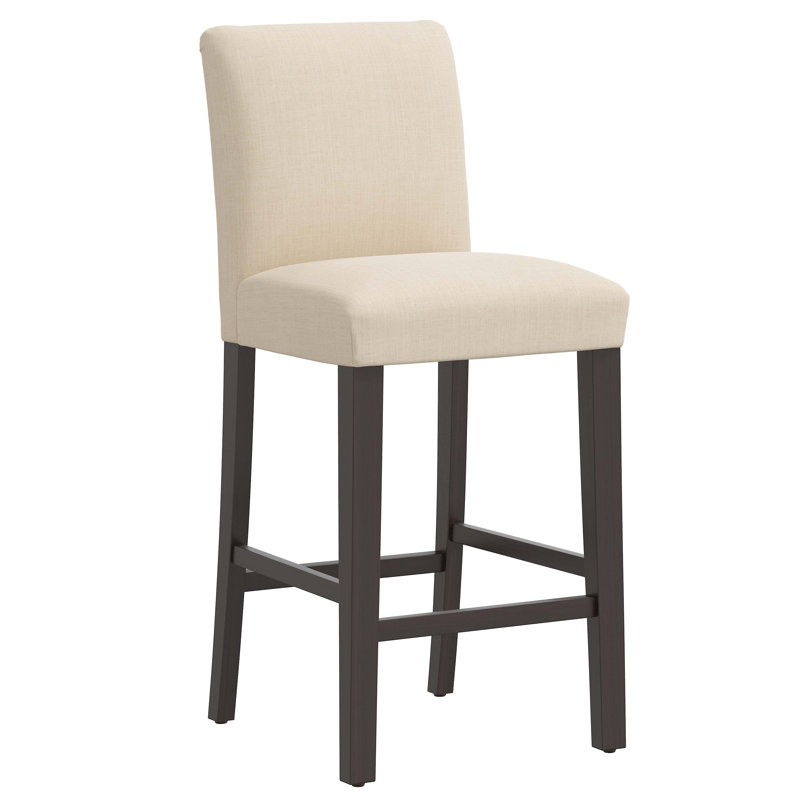 Tabouret de bar et de comptoir Hadrien, Tabouret de bar (siège d'une hauteur de 31 po), Lin classique, Bois noir