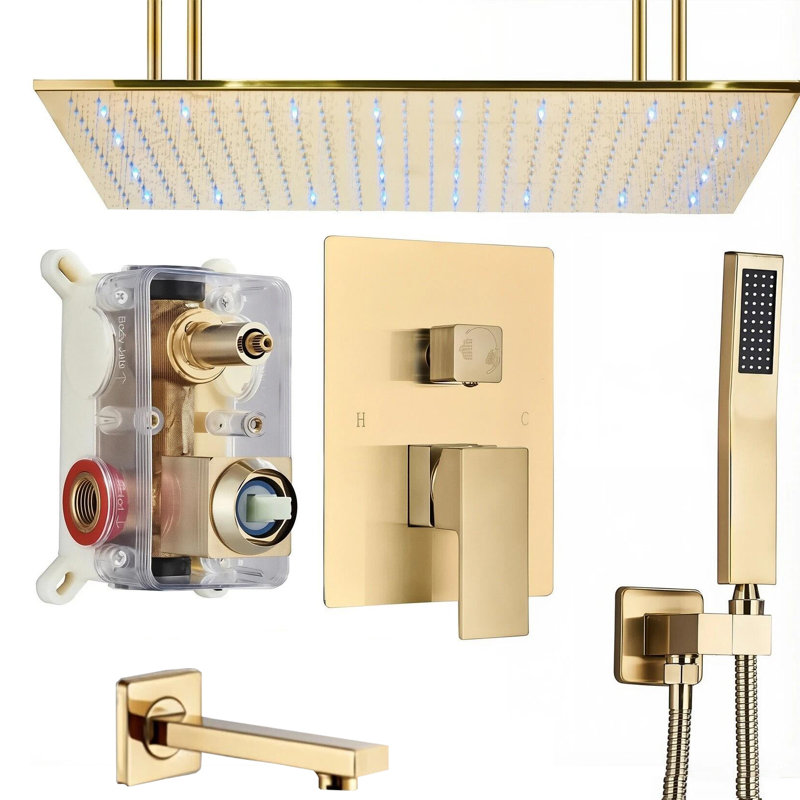 Système de robinet de douche à DEL 16 "x32" brossé or avec douchette et douchette