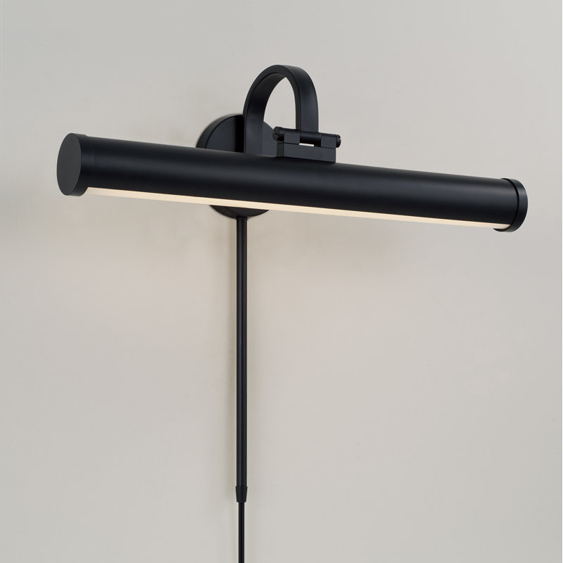 22.25" W x 7" H Integrated LED Adjustable Pivoting Picture Light Wall Sconce in Matte Black with Optional Plug-in and Cord Cover