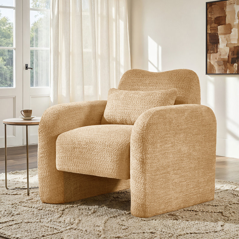 Fidele 33"W Modern Upholstered Armchair with Lumbar Support Pillow, Camel