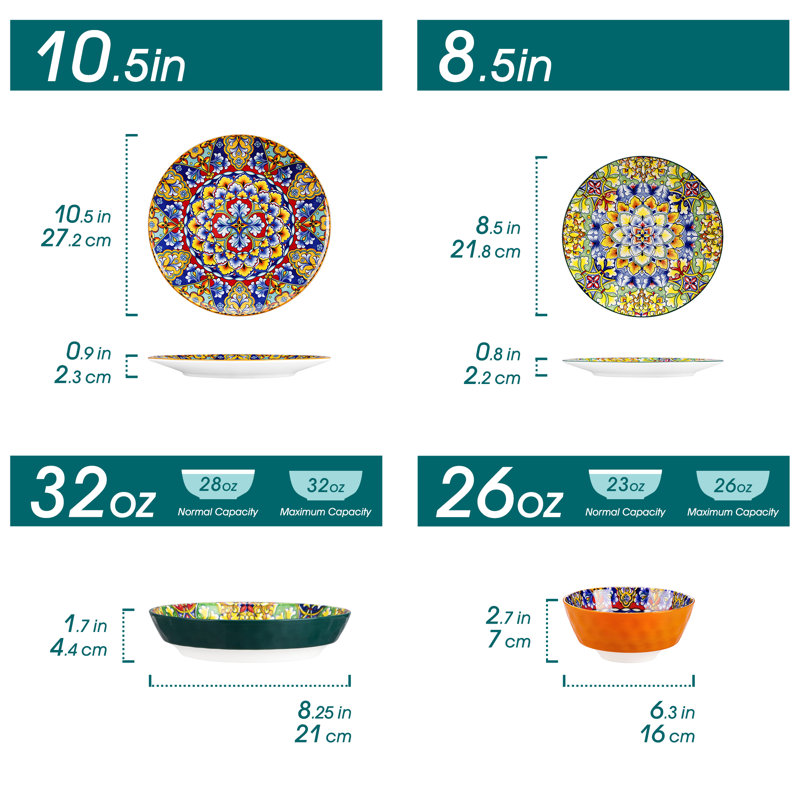 Service de table en porcelaine 24 pièces, service pour 6 (ensemble de 24), Bleu, 24