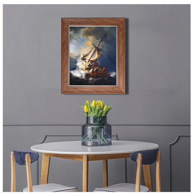 Le Christ dans la tempête sur la mer de Galilée par Rembrandt grain de bois avec rebord intérieur argenté étroit