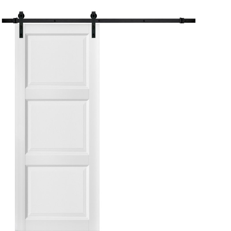Porte de grange en bois lambrissée blanche Lucia avec trousse de quincaillerie d'installation, 36 po x 80 po, Noir
