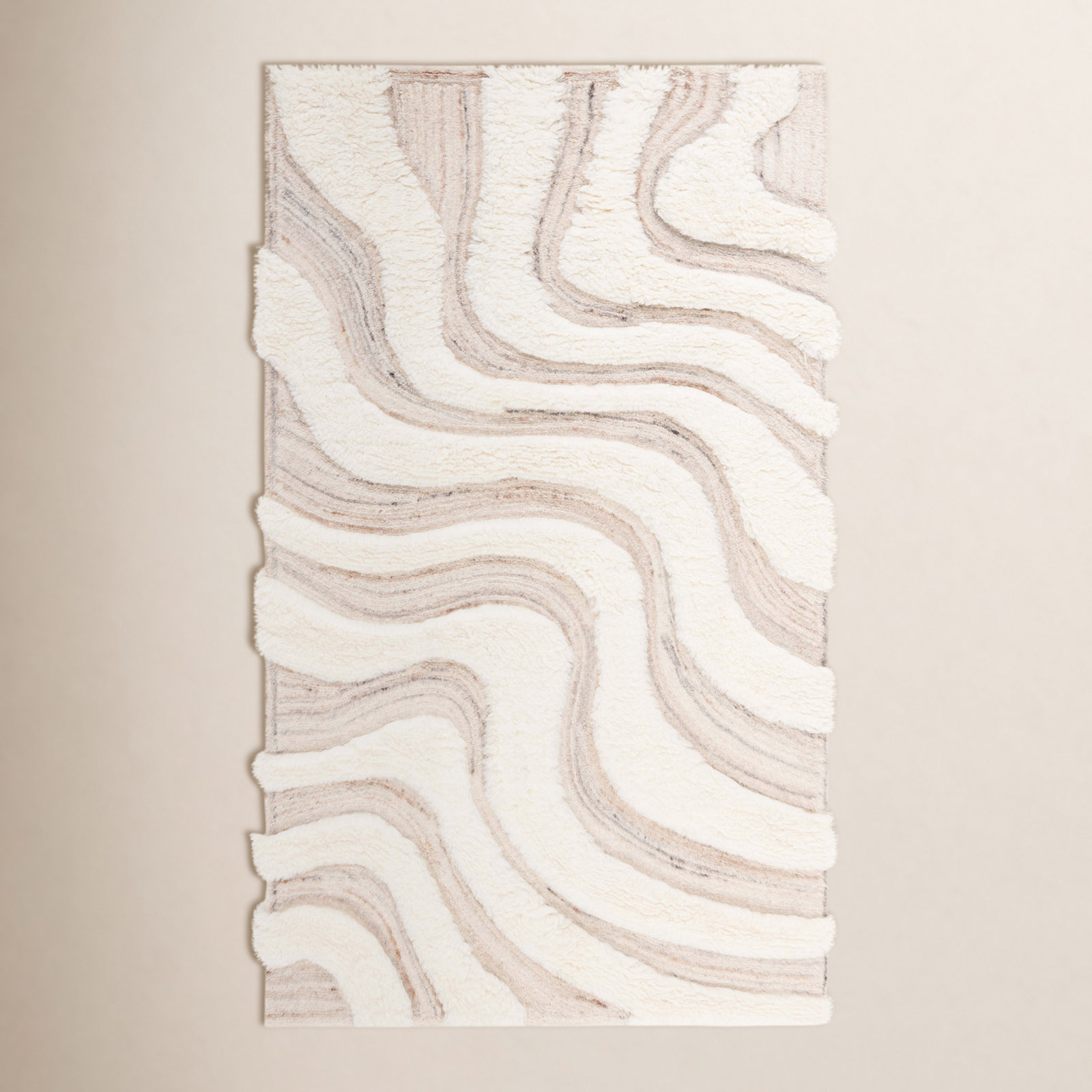 Ankara Abstract Handmade Wool Area Rug in Beige/Ivory, Rectangle 5' x 8'