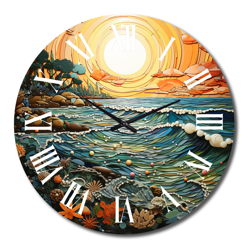 Horloge murale en métal Beach Surf And Turf I, Très grand