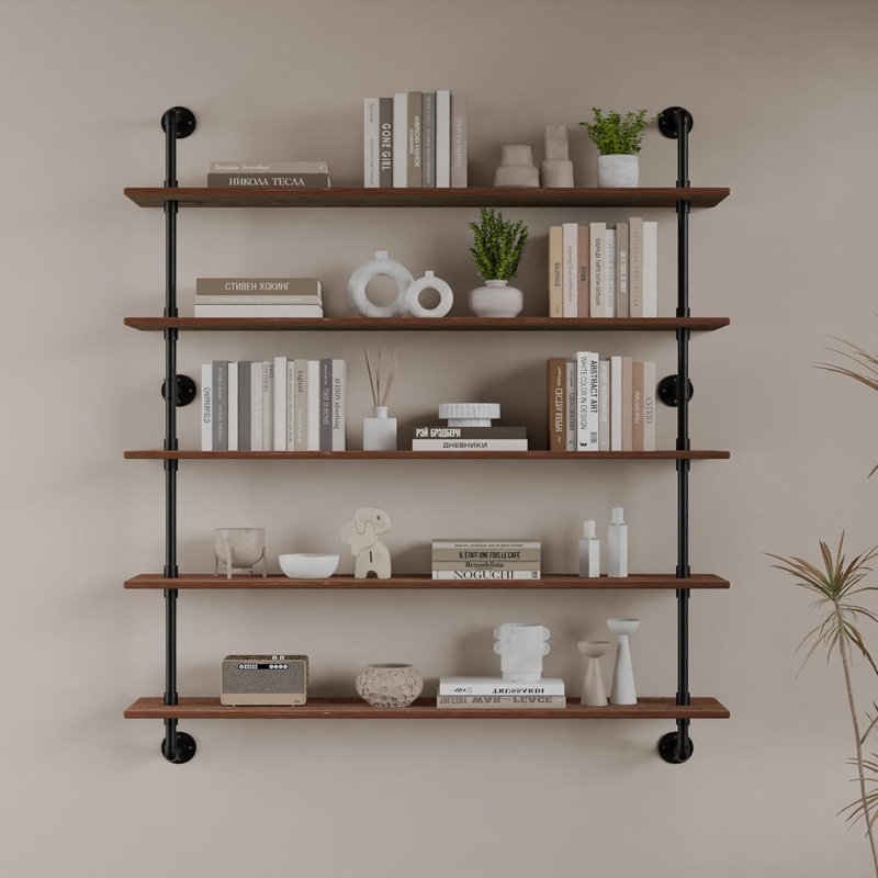 Tablettes flottantes industrielles avec planches en bois massif - Rangement mural rustique pour le salon, la cuisine et la maison de campagne