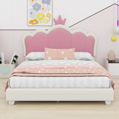 Upholstered Princess Bed With Crown Headboard