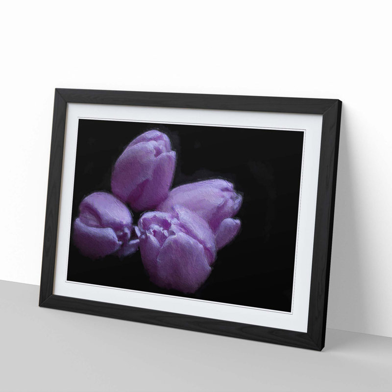 Four Purple Tulips - Framed Print, Black Framed, 27cm H x 36cm W x 2cm D