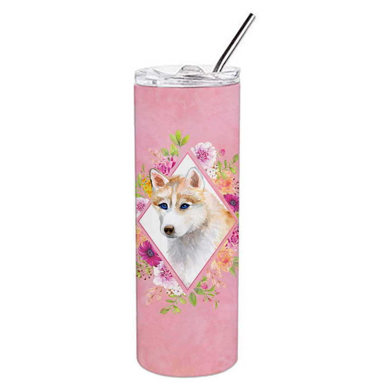 E23BF9F8391D466E9CA4F8DFEBD9A7DB de verre 20 oz à double paroi en acier inoxydable chiot, Red Siberian Husky, Rose