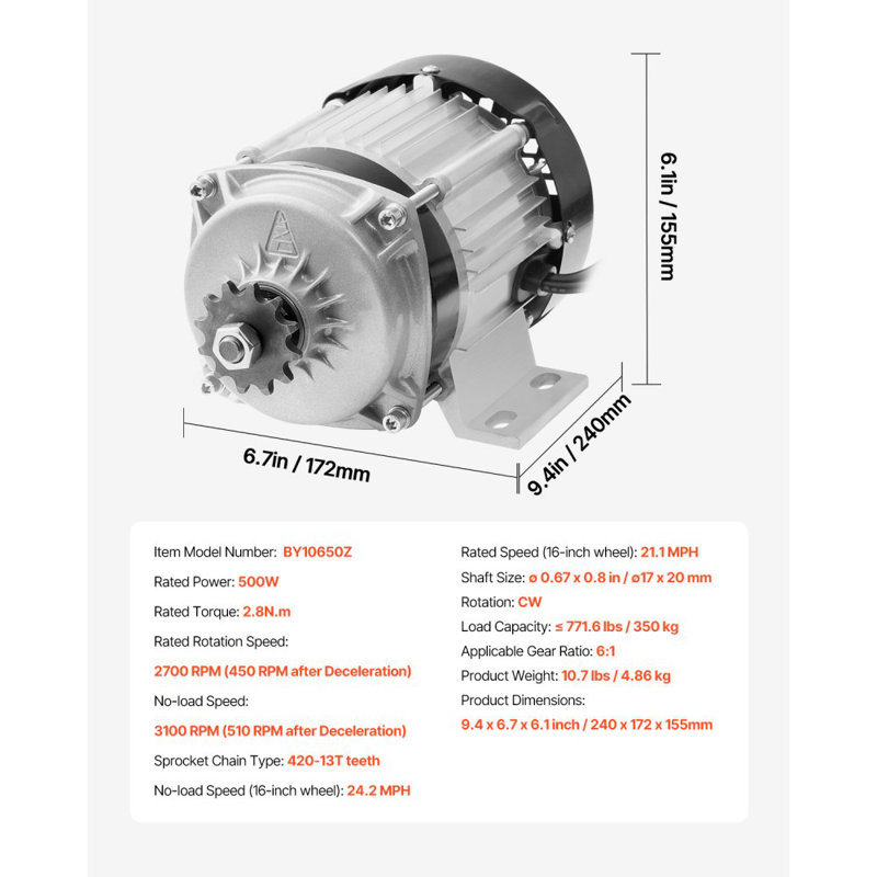 Moteur électrique sans balai 500W 48V 2 700 tr / min avec contrôleur de vitesse amélioré