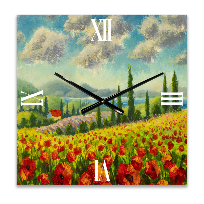 Horloge murale magnifique paysage avec coquelicots en Italie, Petit