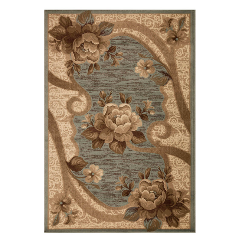 Tapis floral Lassiter, Tapis de couloir 2 pi 6 po x 8 pi, Ardoise / Taupe