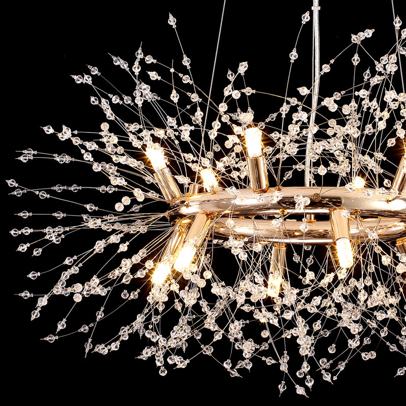 Lustre spoutnik en cristal Geetika Firework, H 12,6 po x l 31 po x P 31,5 po, Or