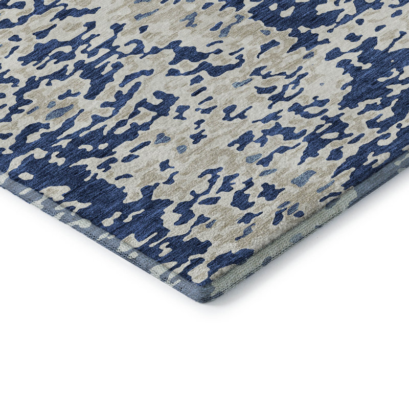Tapis bleu marine de qualité supérieure lavable à la machine Prisco, Rectangle 10 pi x 14 pi