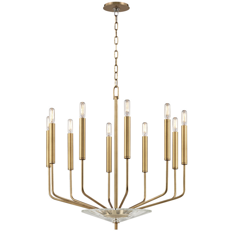 Lustre en roue de chariot à 10 lumières de style bougie Gideon, Laiton vieilli