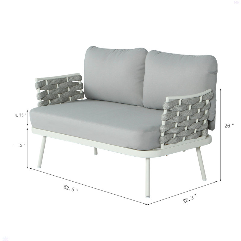 Causeuse et table en acier Mariano, Blanc cassé / Gris