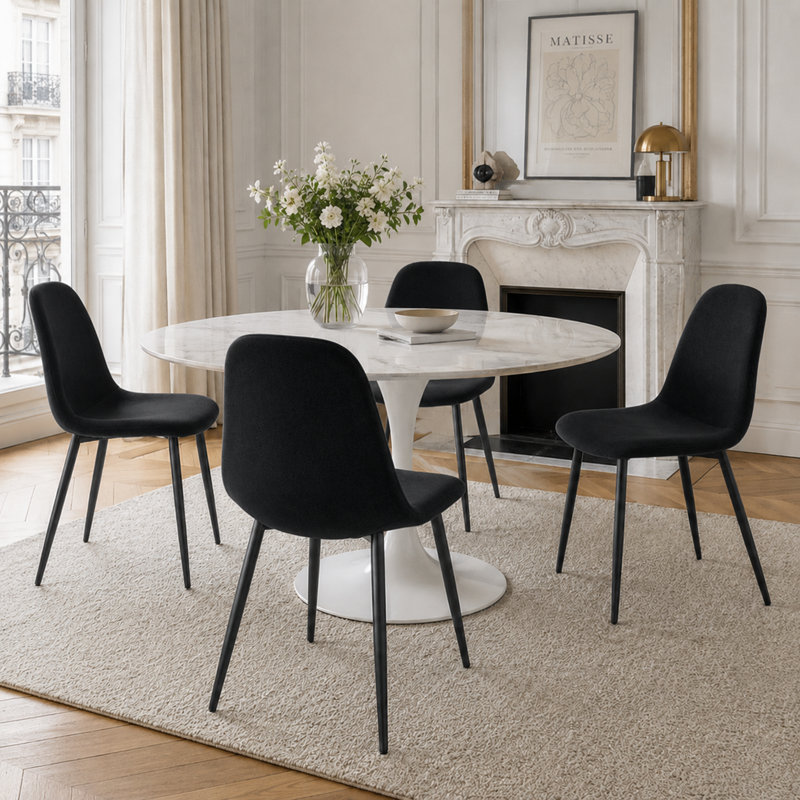 Ensemble de 4 chaises de salle à manger à dossier courbé Minimalist Minimalist, Noir, Noir