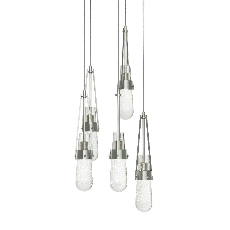 Link 5 - Light Pendant, Long: 19" to 130", Clear Bubble Glass, Sterling