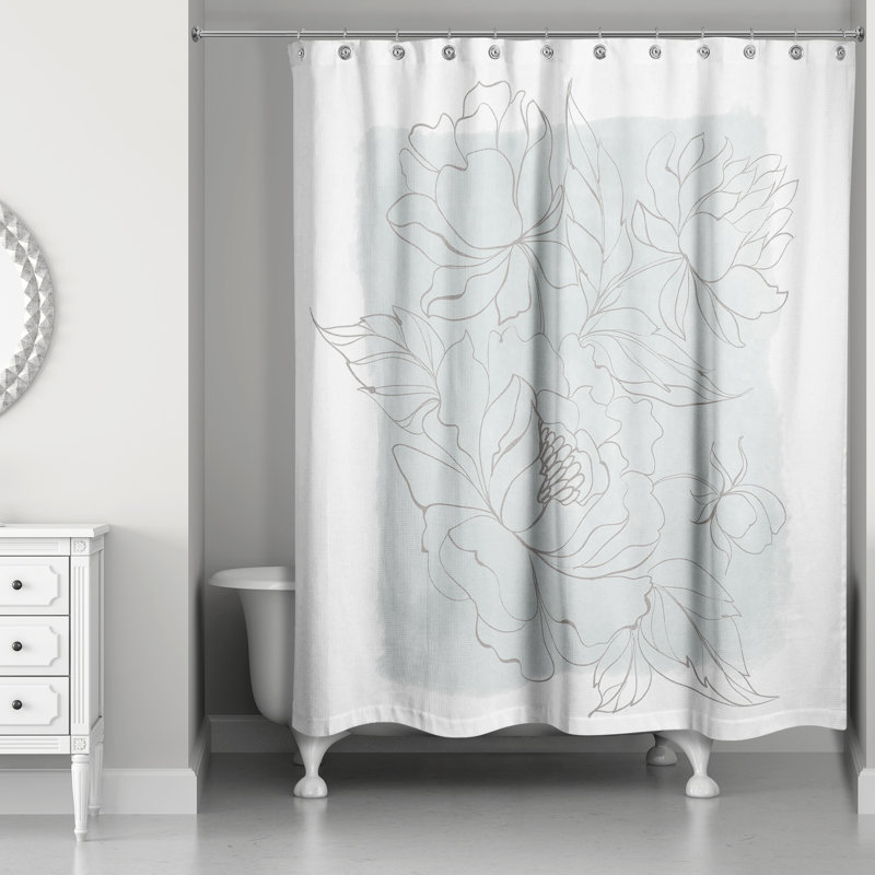 Rideau de douche à motif floral Deralin, Bleu