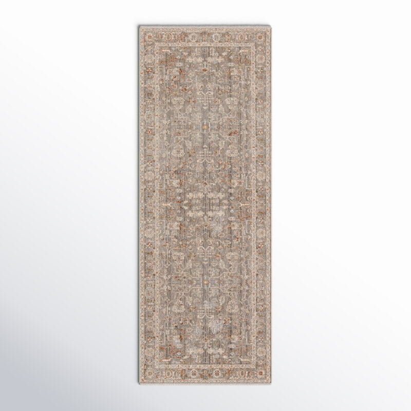 Oriental Gray Area Rug, Runner  3' x 8'