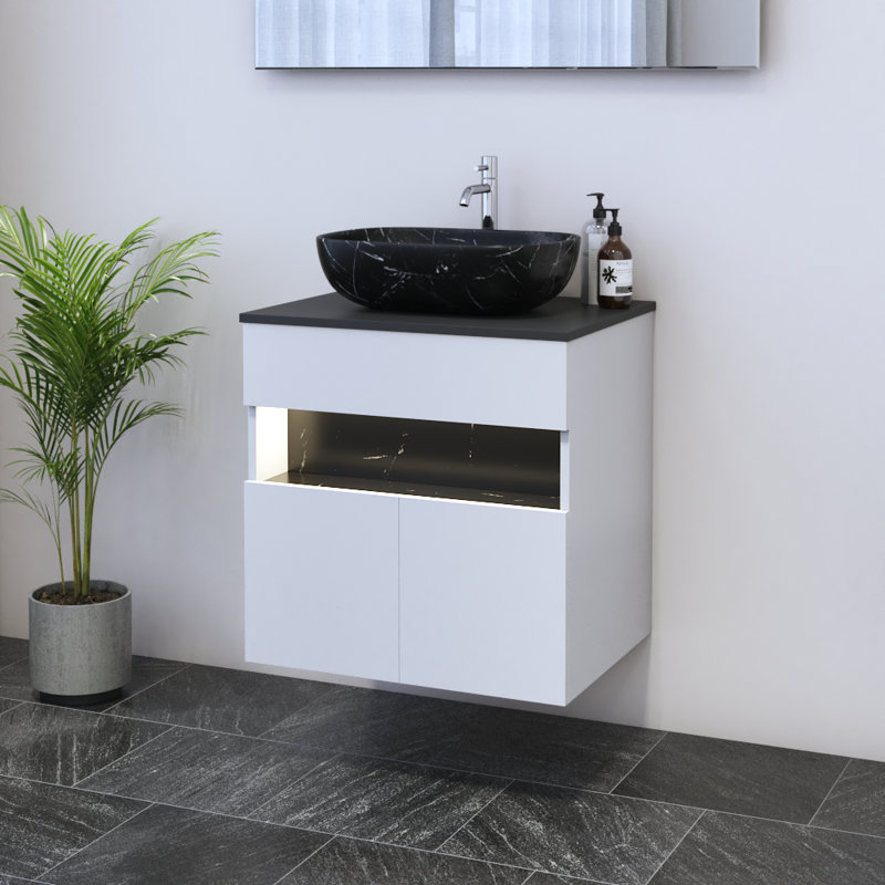 Lieke 23.6'' Single Bathroom Vanity with Top, Black, Black