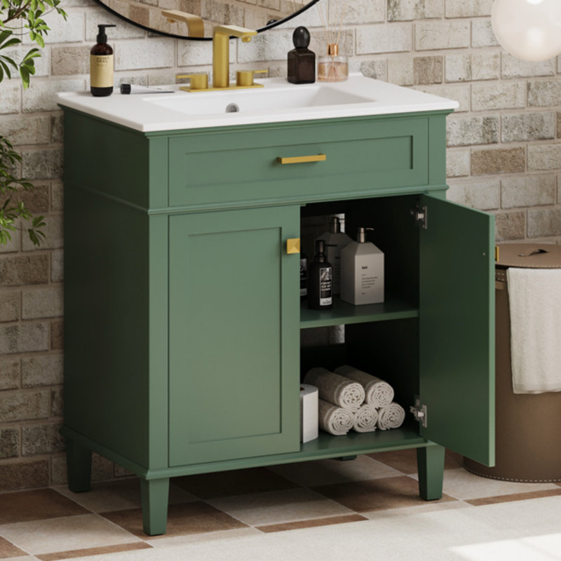 30-Inch Bathroom Vanity With Ceramic Basin,  Soft Close Door And Adjustable Shelves