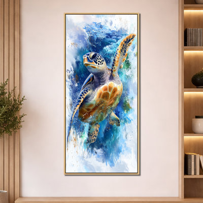 «Blue Green Turtle Ocean Texture II», reproduction d'art sur toile encadrée bleue