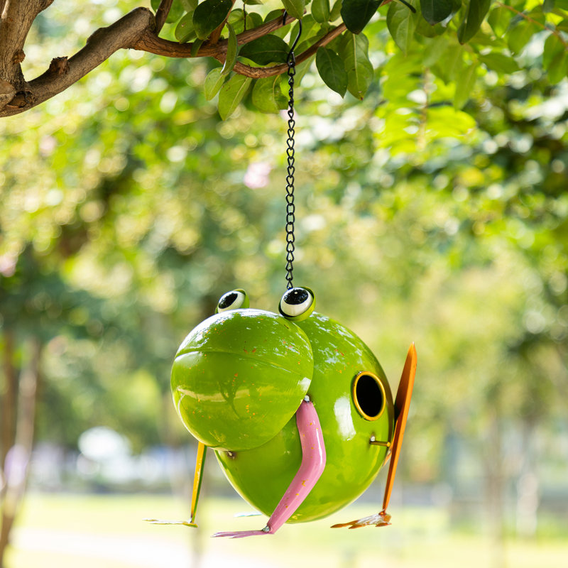 Cabane à oiseaux de jardin en métal avec finition brillante en métal, 9 po