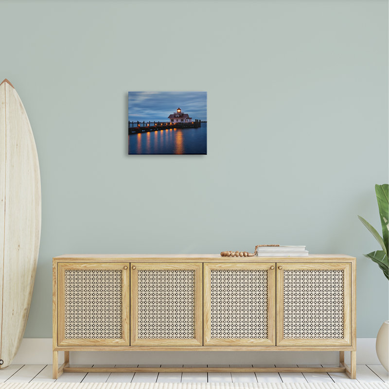 Calm Nighttime Bridge Coastal Lights Canvas Print