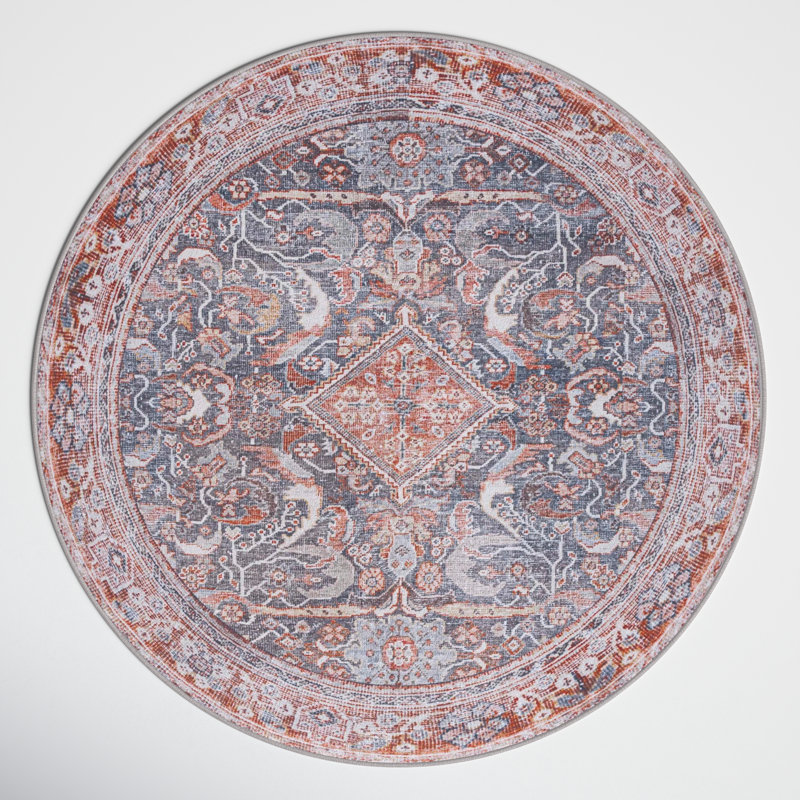 Abdussamad Oriental Gray/Rust Area Rug, Round 6'