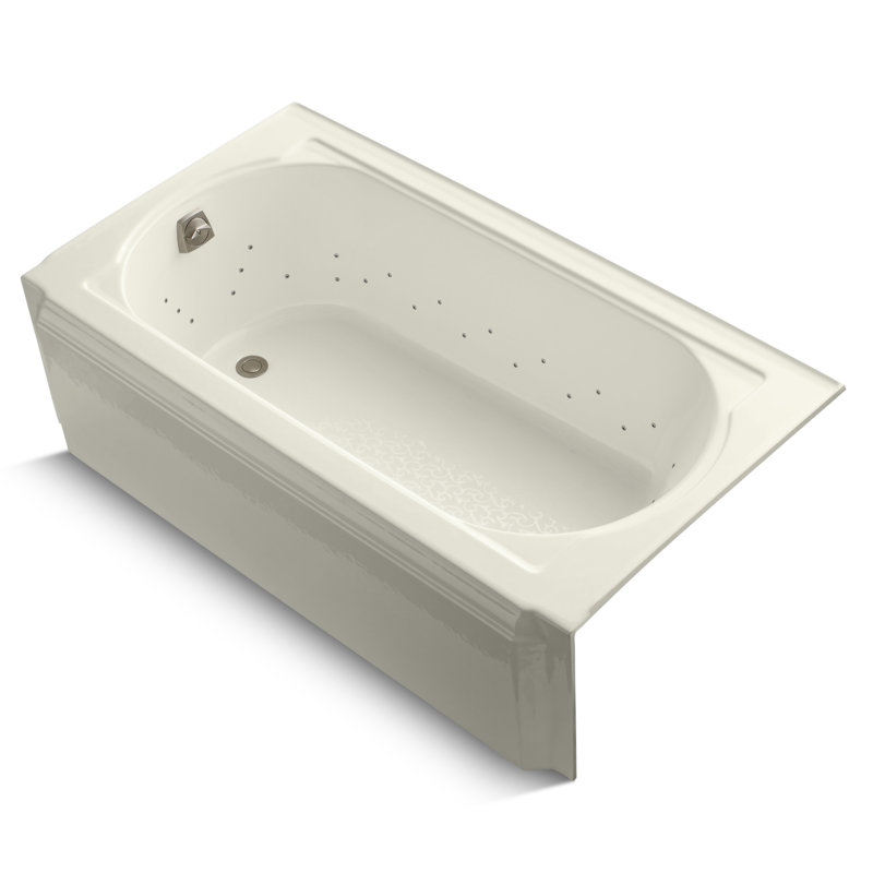 Baignoire à balnéo en fonte Mémoires 60 po x 33,75 po avec chauffe-eau, Amande, Nickel poli