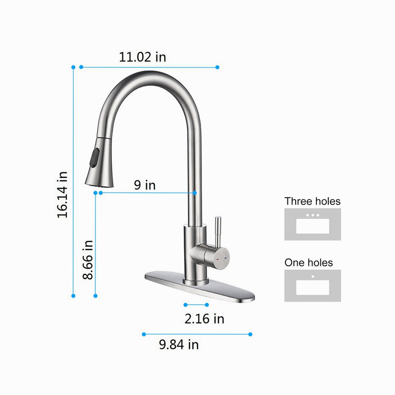 Robinet de cuisine avec douchette extractible, Nickel brossé