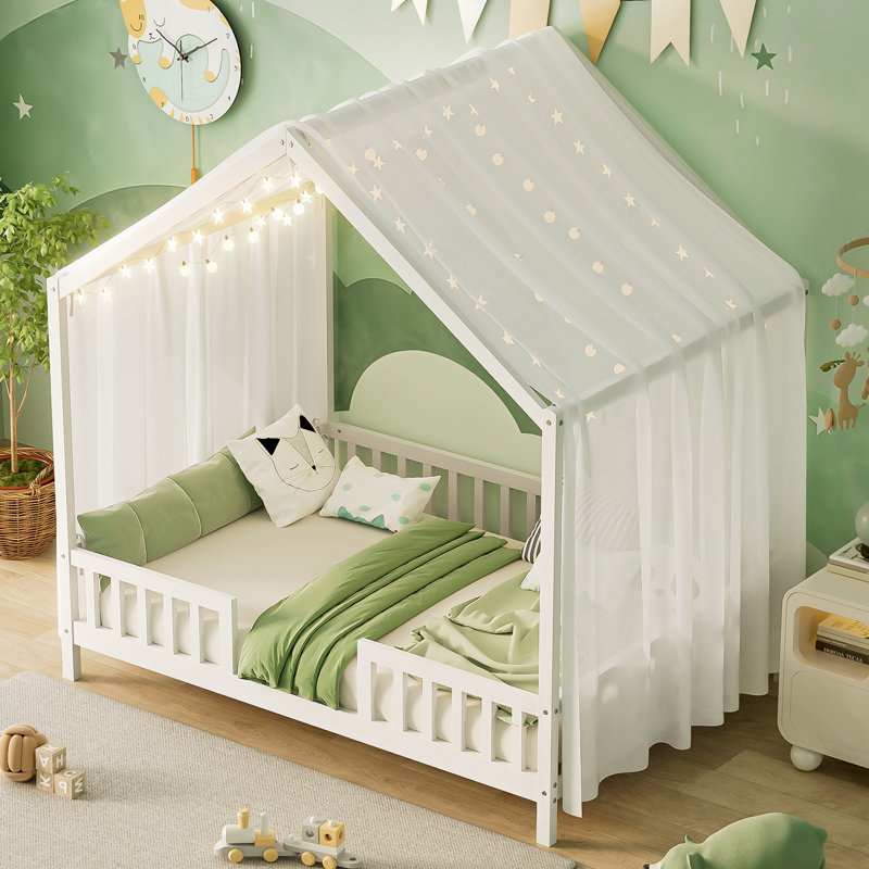 Lit double avec baldaquin et balustrades hautes, Blanc