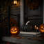 Ensemble de 2 décorations citrouilles en tissu rayé noir, 18 x 18 x 18 cm, pour la décoration de table d'Halloween.