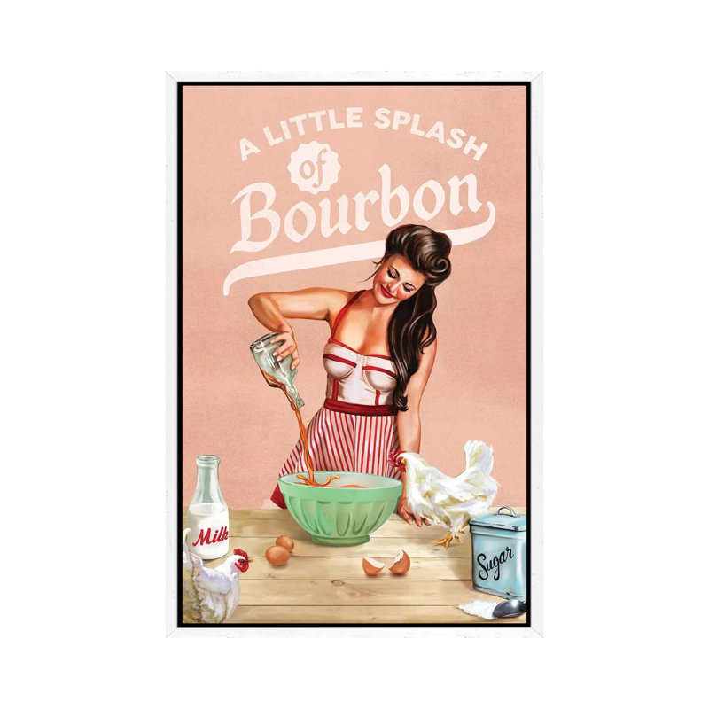 Bourbon Chickens Pinup - Print on Canvas, 101.6 cm H x 66.04 cm W, White Framed