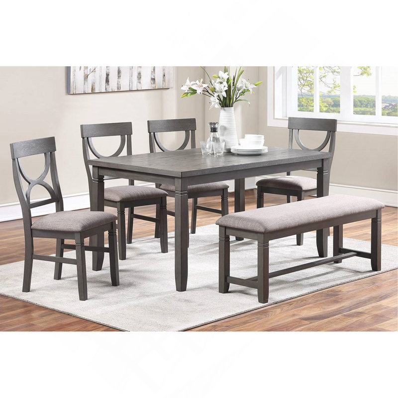 Table de salle à manger 6pc, Gris, Gris