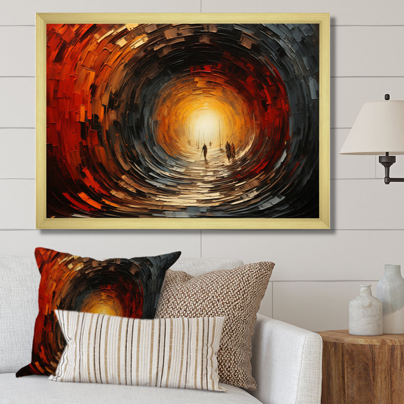 Tunnel abstrait en bois rouge II sur toile, H 24 po x l 32 po x P 1 po, Cadre doré à une seule photo