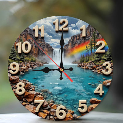 Waterfall Rainbow Lake Clock Wall Decor