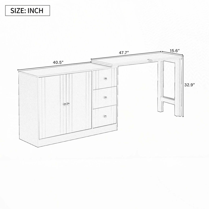 Sideboard converts into a dining table and Adjustable Pull-Out Top, Black