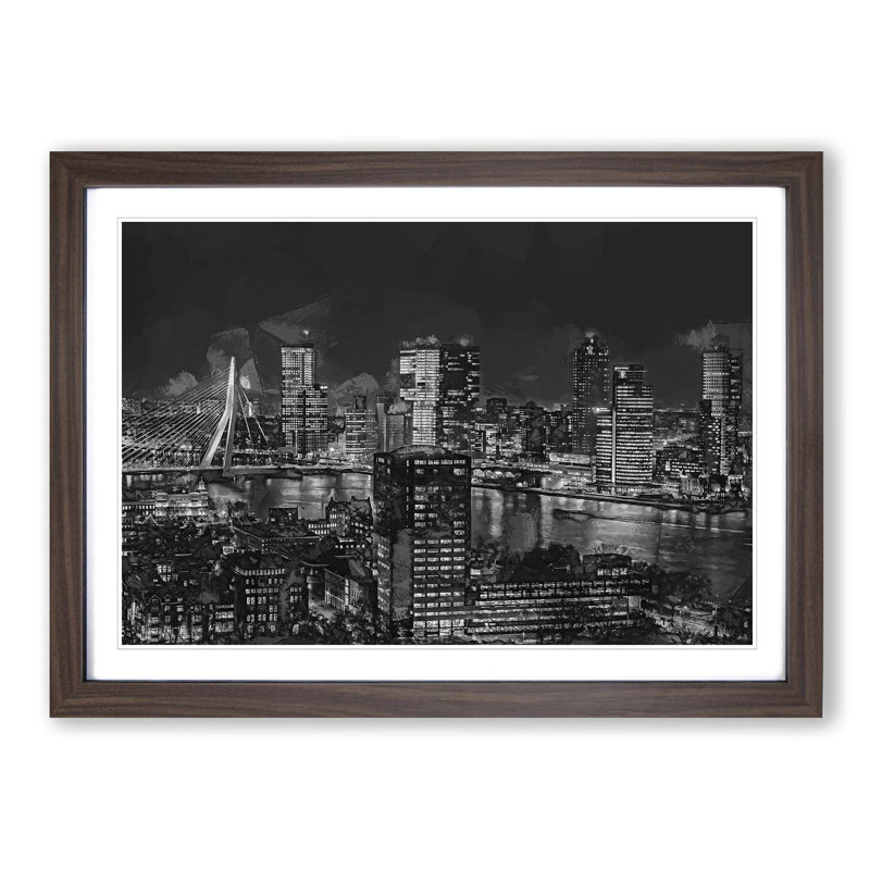 Rotterdam Skyline Netherlands in Abstract - Picture Frame Photograph Print, Walnut, 35cm H x 50cm W x 2cm D