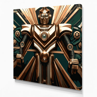 SciFi Art deco robot design Brown Canvas Wall Art